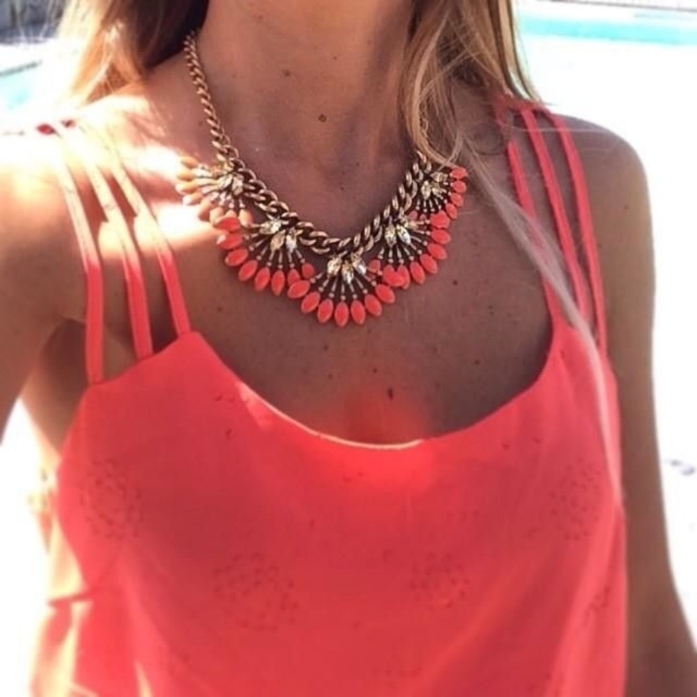 Stella & Dot | Vintage Gold + Coral Cay Retired Statement Necklace - Picture 7 of 12